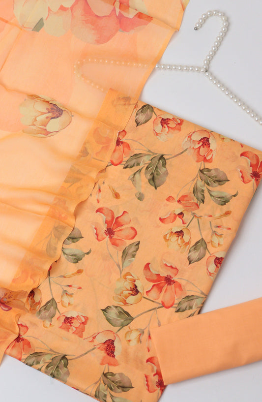 Amna Khadija Printed Lawn Unstitched 3 Piece Suit - D-07 - AM26PTX - Peach - Summer Collection