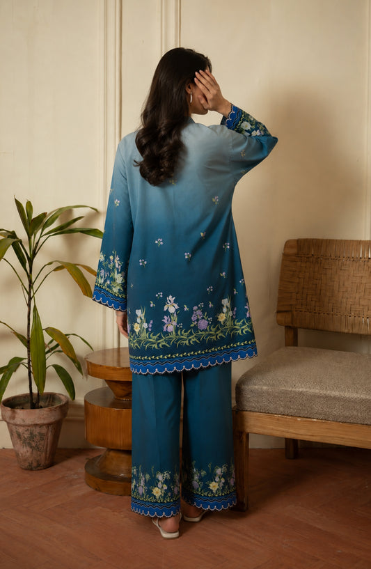 Amna Khadija Rozana Printed Polly Silk Stitched 2 Piece Co-ord Set - AKR-01 - AM26ROZN - Blue - Summer Collection