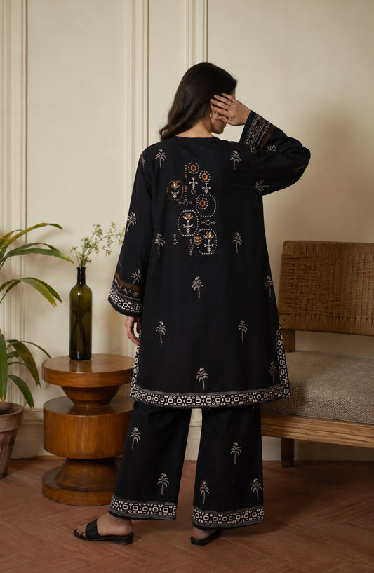 Amna Khadija Rozana Printed Polly Silk Stitched 2 Piece Co-ord Set - AKR-02 - AM26ROZN - Black - Summer Collection