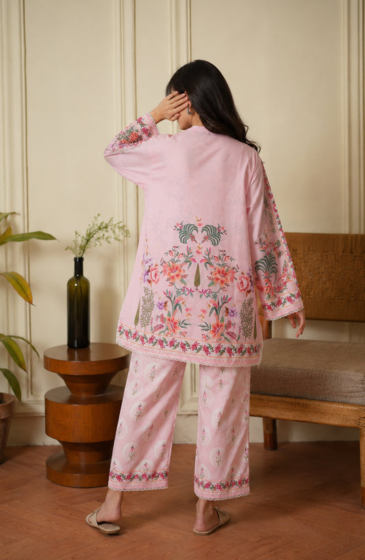 Amna Khadija Rozana Printed Polly Silk Stitched 2 Piece Co-ord Set - AKR-03 - AM26ROZN - Pink - Summer Collection