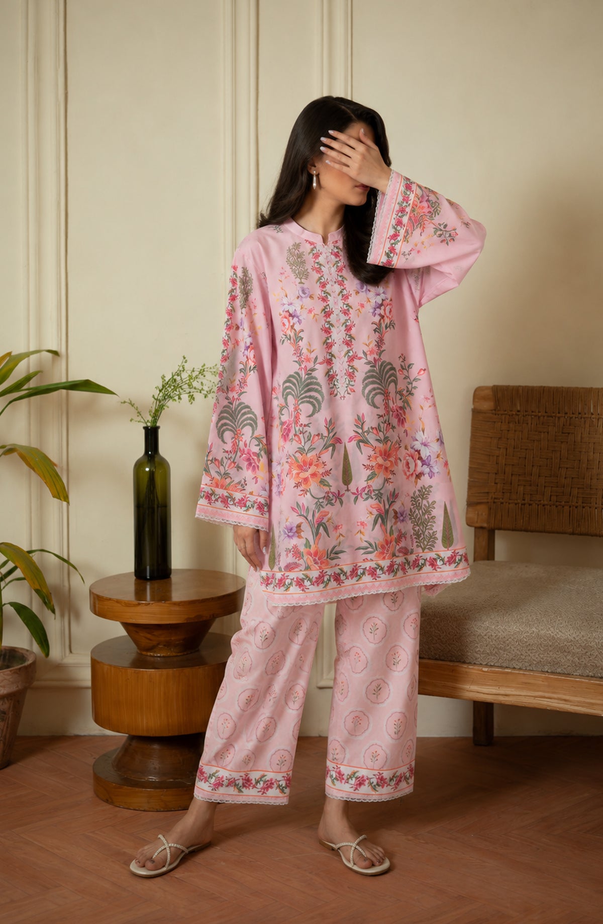 Amna Khadija Rozana Printed Polly Silk Stitched 2 Piece Co-ord Set - AKR-03 - AM26ROZN - Pink - Summer Collection