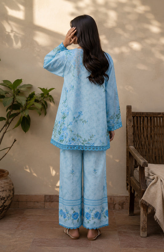 Amna Khadija Rozana Printed Polly Silk Stitched 2 Piece Co-ord Set - AKR-05 - AM26ROZN - Sky Blue - Summer Collection