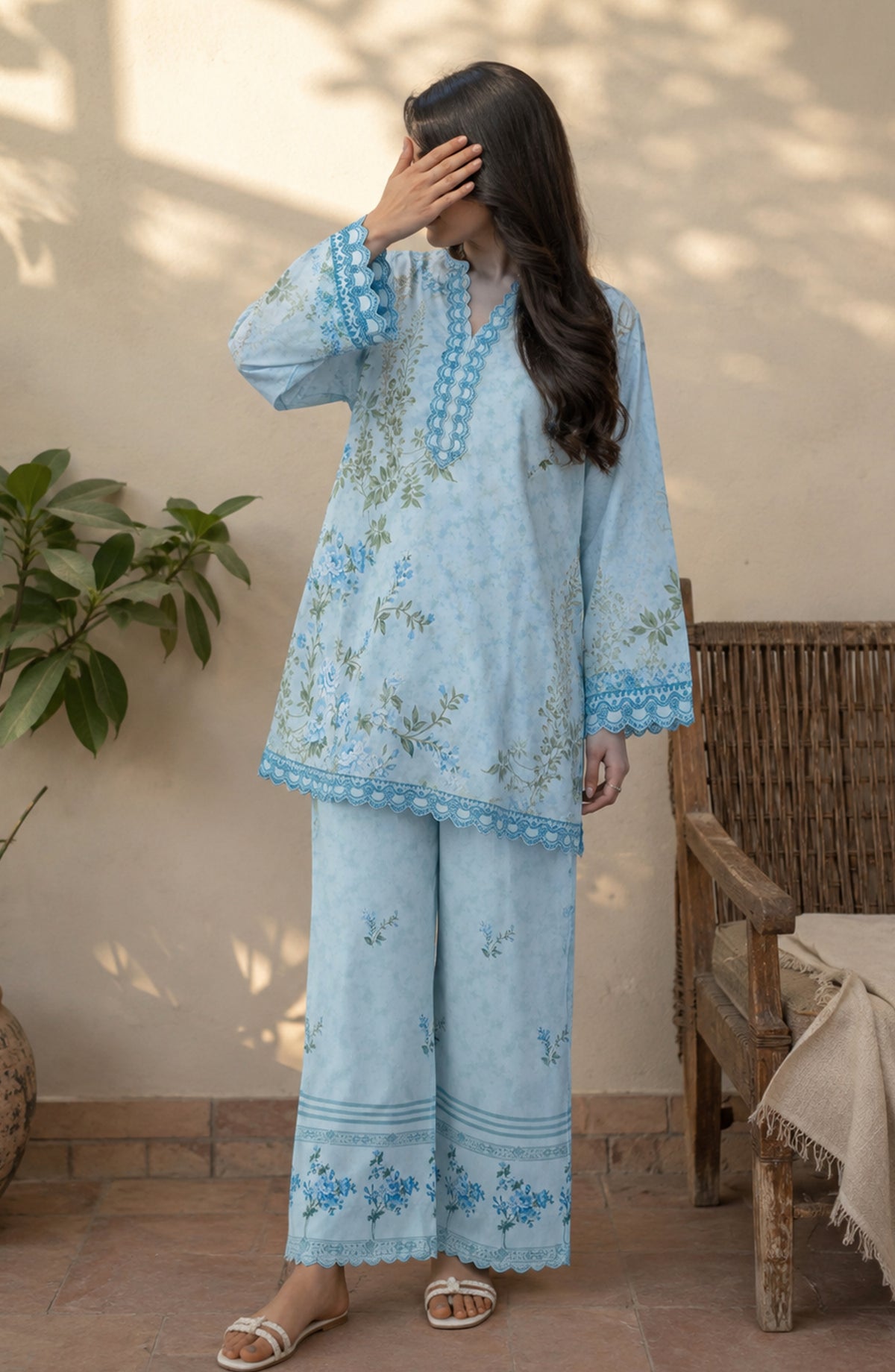 Amna Khadija Rozana Printed Polly Silk Stitched 2 Piece Co-ord Set - AKR-05 - AM26ROZN - Sky Blue - Summer Collection