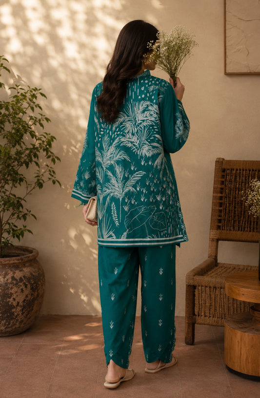 Amna Khadija Rozana Printed Polly Silk Stitched 2 Piece Co-ord Set - AKR-06 - AM26ROZN - Green - Summer Collection