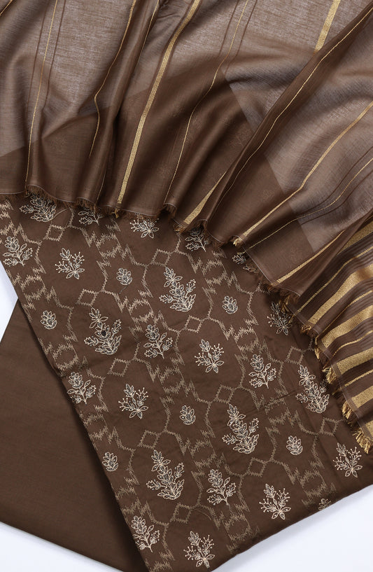 Amna Khadija Embroidered Lawn Unstitched 3 Piece Suit - Design-01 - AM25UBNR - Brown - Summer Collection