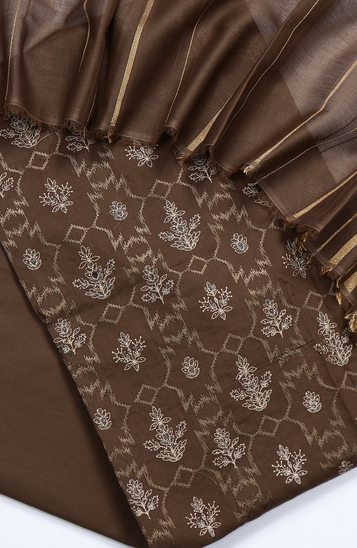 Amna Khadija Embroidered Lawn Unstitched 3 Piece Suit - Design-01 - AM25UBNR - Brown - Summer Collection
