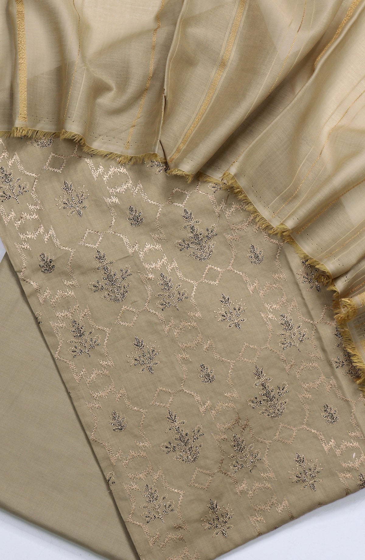 Amna Khadija Embroidered Lawn Unstitched 3 Piece Suit - Design-02 - AM25UBNR - Beige - Summer Collection