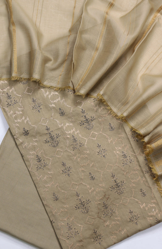 Amna Khadija Embroidered Lawn Unstitched 3 Piece Suit - Design-02 - AM25UBNR - Beige - Summer Collection