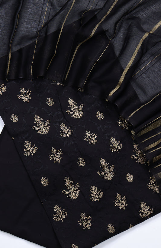 Amna Khadija Embroidered Lawn Unstitched 3 Piece Suit - Design-04 - AM25UBNR - Black - Summer Collection