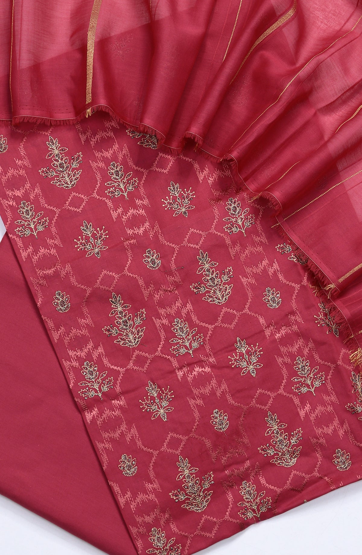 Amna Khadija Embroidered Lawn Unstitched 3 Piece Suit - Design-06 - AM25UBNR - Red - Summer Collection