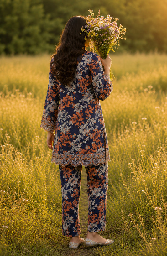 Amna Khadija Summer Essentials Embroidered Chikankari Lawn Stitched 2 Piece Co-ord Set - AKSE-29 - AM26FRUO - Blue - Summer Collection