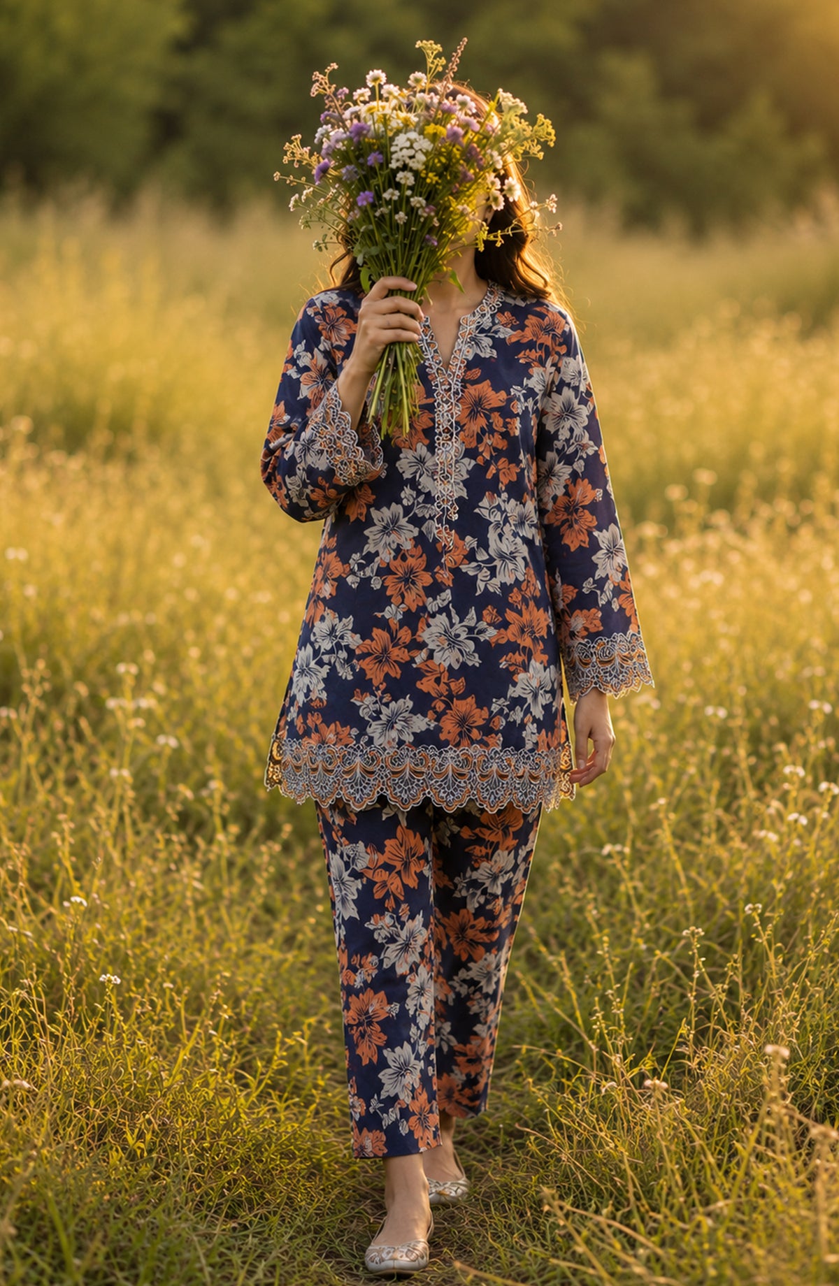 Amna Khadija Summer Essentials Embroidered Chikankari Lawn Stitched 2 Piece Co-ord Set - AKSE-29 - AM26FRUO - Blue - Summer Collection