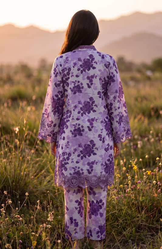 Amna Khadija Summer Essentials Embroidered Chikankari Lawn Stitched 2 Piece Co-ord Set - AKSE-30 - AM26FRUO - Purple - Summer Collection