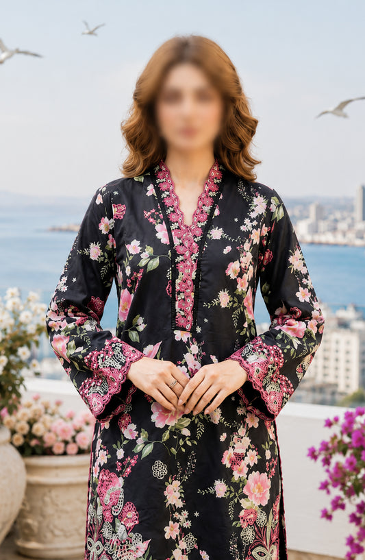 Amna Khadija Summer Essentials Embroidered Lawn Stitched 2 Piece Suit - AKSE-10 - AM26TIAL - Black - Summer Collection