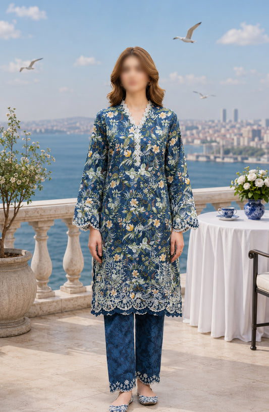 Amna Khadija Summer Essentials Embroidered Lawn Stitched 2 Piece Suit - AKSE-13 - AM26TIAL - Blue - Summer Collection
