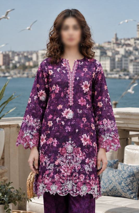 Amna Khadija Summer Essentials Embroidered Lawn Stitched 2 Piece Suit - AKSE-15 - AM26TIAL - Purple - Summer Collection