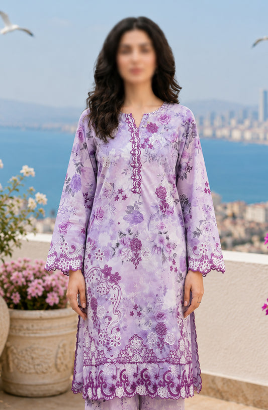 Amna Khadija Summer Essentials Embroidered Lawn Stitched 2 Piece Suit - AKSE-16 - AM26TIAL - Purple - Summer Collection