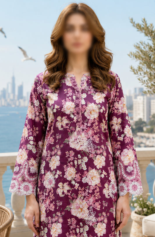 Amna Khadija Summer Essentials Embroidered Lawn Stitched 2 Piece Suit - AKSE-18 - AM26TIAL - Purple - Summer Collection