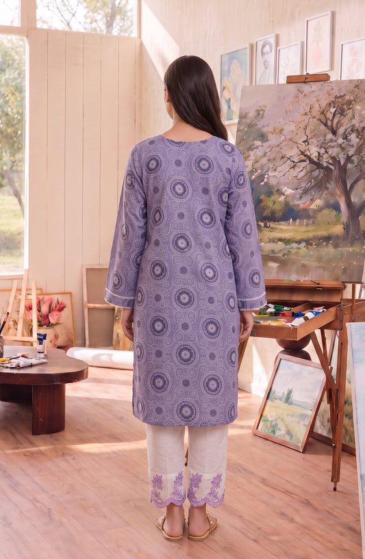 Amna Khadija Sureeli Embroidered Cotton Lawn Stitched 2 Piece Co-ord Set - AKSC-01 - AM26RLI - Purple - Summer Collection