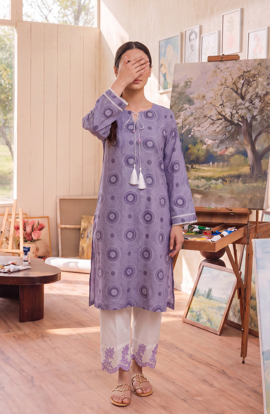 Amna Khadija Sureeli Embroidered Cotton Lawn Stitched 2 Piece Co-ord Set - AKSC-01 - AM26RLI - Purple - Summer Collection