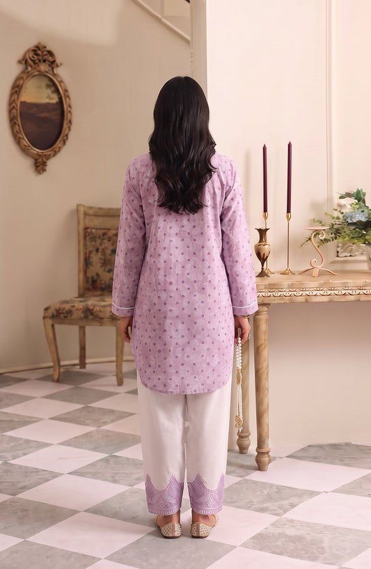 Amna Khadija Sureeli Embroidered Cotton Lawn Stitched 2 Piece Co-ord Set - AKSC-02 - AM26RLI - Light Purple - Summer Collection