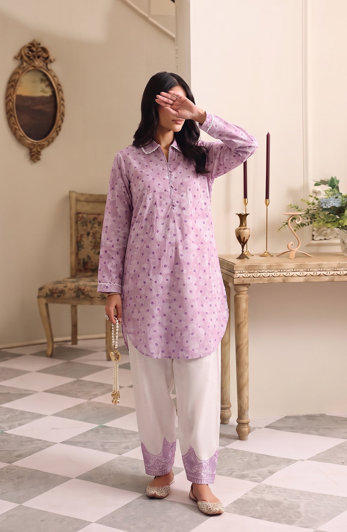 Amna Khadija Sureeli Embroidered Cotton Lawn Stitched 2 Piece Co-ord Set - AKSC-02 - AM26RLI - Light Purple - Summer Collection