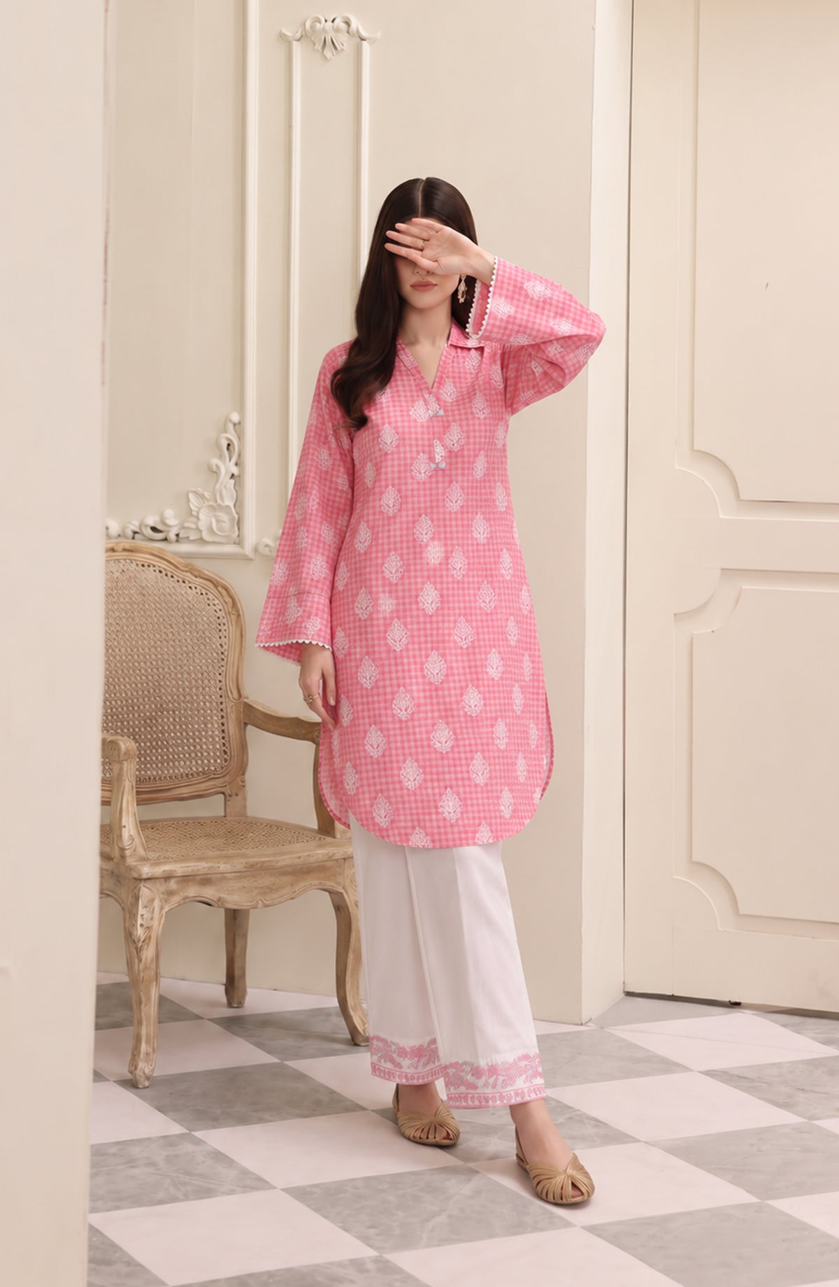 Amna Khadija Sureeli Embroidered Cotton Lawn Stitched 2 Piece Co-ord Set - AKSC-03 - AM26RLI - Pink - Summer Collection