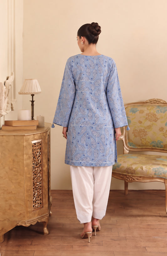 Amna Khadija Sureeli Embroidered Cotton Lawn Stitched 2 Piece Co-ord Set - AKSC-04 - AM26RLI - Blue - Summer Collection