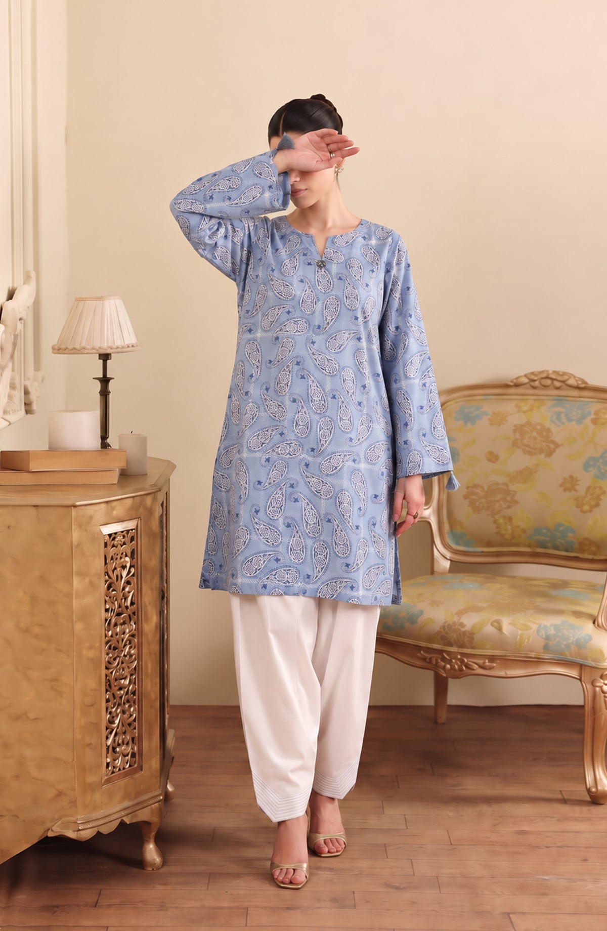 Amna Khadija Sureeli Embroidered Cotton Lawn Stitched 2 Piece Co-ord Set - AKSC-04 - AM26RLI - Blue - Summer Collection