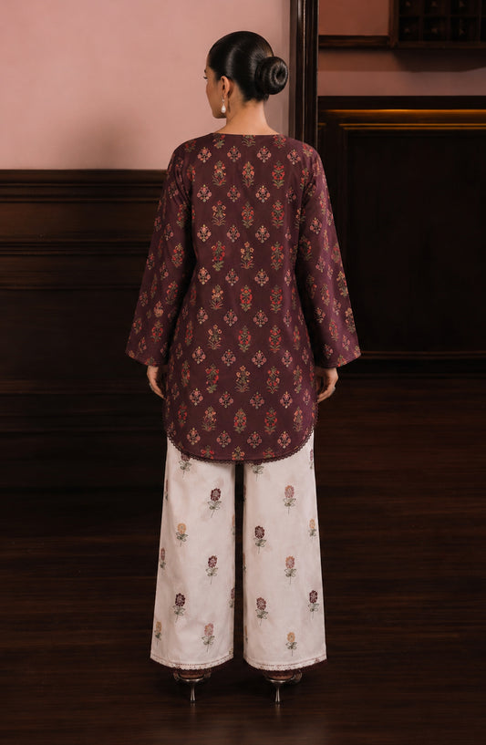Amna Khadija Sureeli Embroidered Cotton Lawn Stitched 2 Piece Co-ord Set - AKSC-05 - AM26RLI - Maroon - Summer Collection