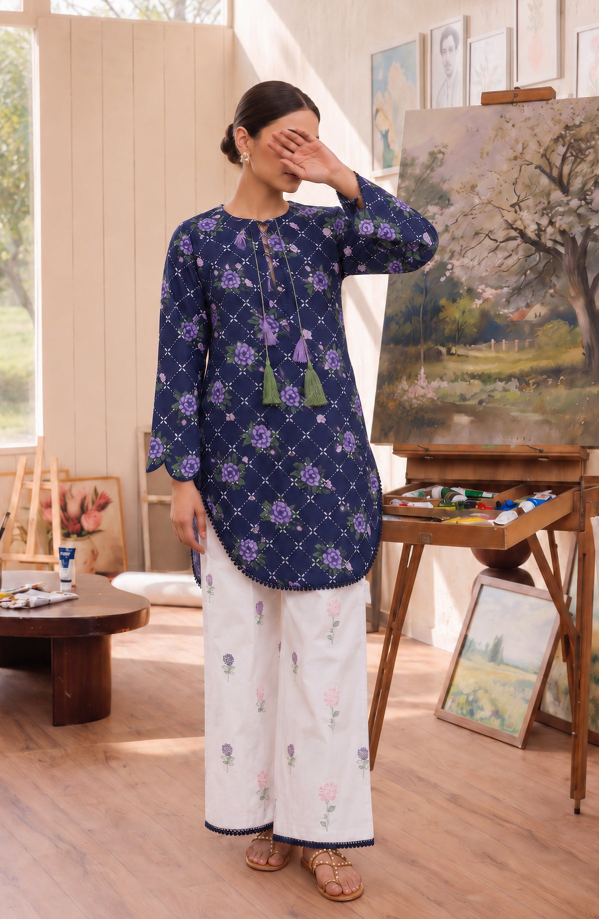 Amna Khadija Sureeli Embroidered Cotton Lawn Stitched 2 Piece Co-ord Set - AKSC-06 - AM26RLI - Blue - Summer Collection