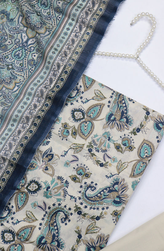 Amna Khadija Printed Cotton Unstitched 3 Piece Suit - Design-B-07 - AM25MIDC - Cream - Mid Summer Collection