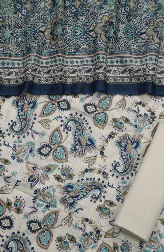 Amna Khadija Printed Cotton Unstitched 3 Piece Suit - Design-B-07 - AM25MIDC - Cream - Mid Summer Collection