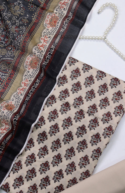 Amna Khadija Printed Cotton Unstitched 3 Piece Suit - Design-B-01 - AM25MIDC - Peach - Mid Summer Collection