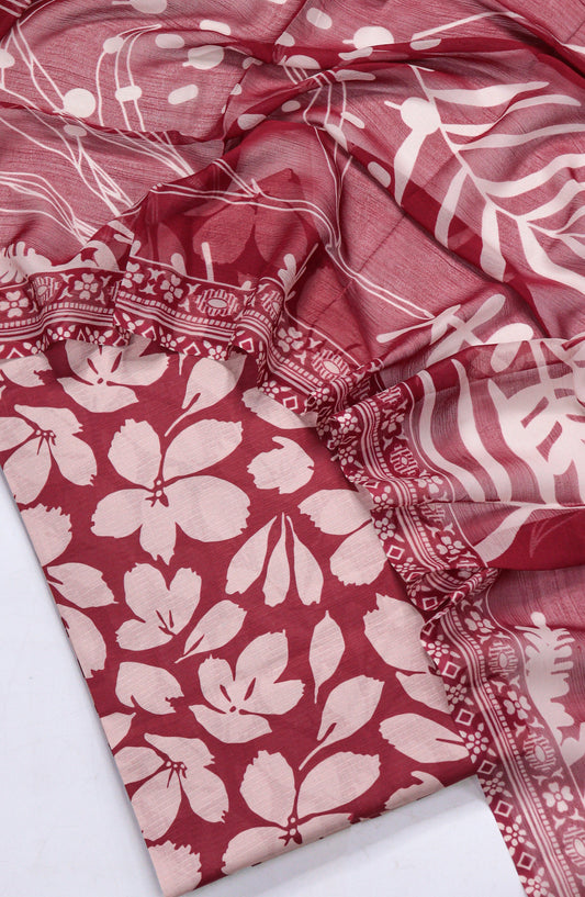 Amna Khadija Fancy Printed Lawn Unstitched 3 Piece Suit - D-09 - AM26FNC - Maroon - Summer Collection