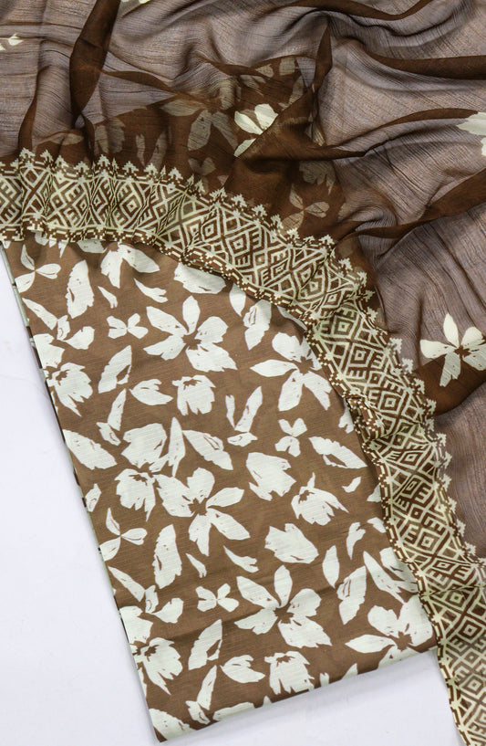 Amna Khadija Fancy Printed Lawn Unstitched 3 Piece Suit - D-01 - AM26FNC - Brown - Summer Collection