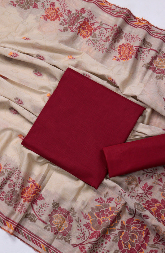 Amna Khadija Fancy Lawn Unstitched 3 Piece Suit - BD-04 - AM26FNC - Maroon - Summer Collection