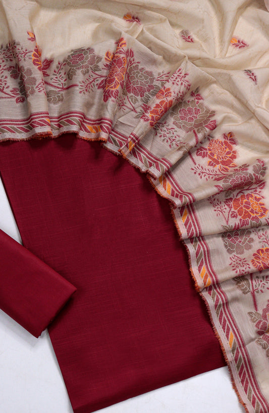 Amna Khadija Fancy Lawn Unstitched 3 Piece Suit - BD-04 - AM26FNC - Maroon - Summer Collection