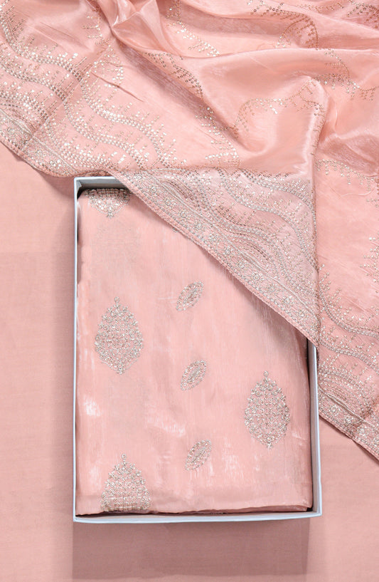 Amna Khadija Embroidered Sheesha Silk Unstitched 3 Piece Suit - D-05 - AM26SHES - Pink - Luxury Collection