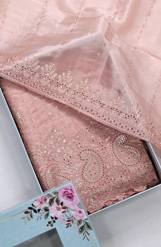 Amna Khadija Embroidered Sheesha Silk Unstitched 3 Piece Suit - D-16 - AM26SHES - Pink - Luxury Collection