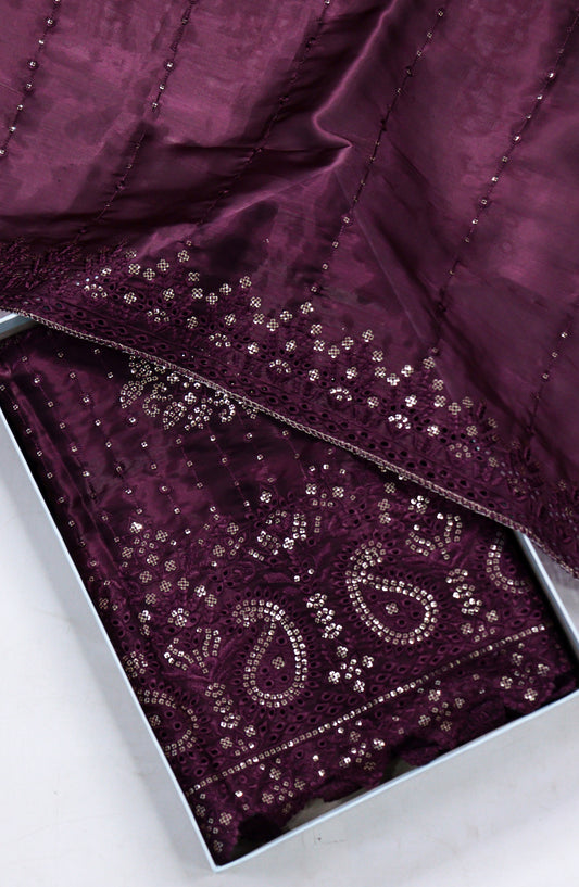 Amna Khadija Embroidered Sheesha Silk Unstitched 3 Piece Suit - D-13 - AM26SHES - Purple - Luxury Collection