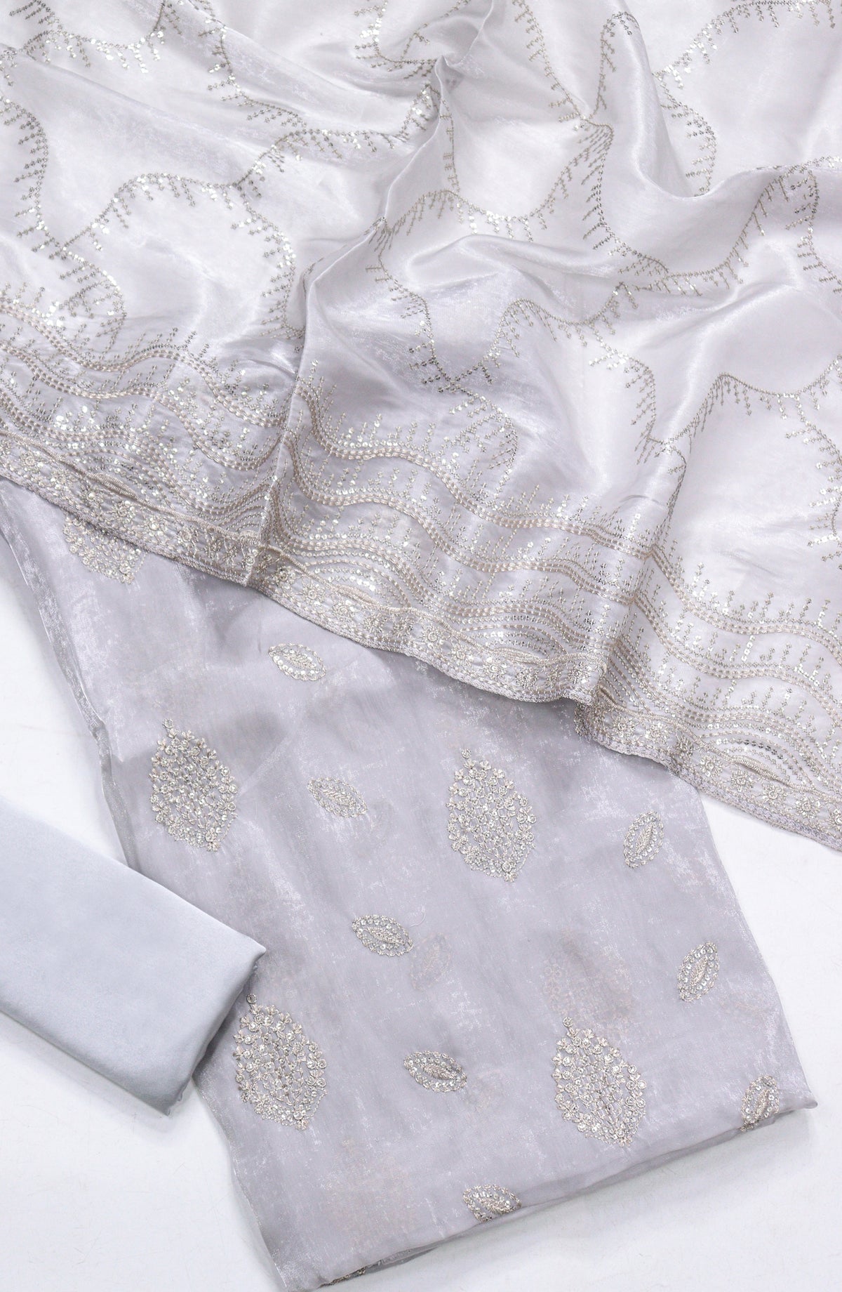 Amna Khadija Embroidered Sheesha Silk Unstitched 3 Piece Suit - D-01 - AM26SHES - Light Purple - Luxury Collection