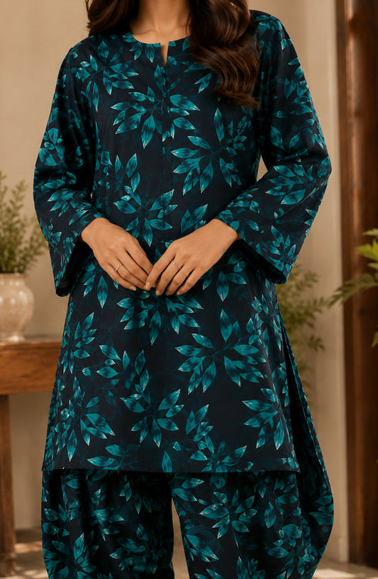 Amna Khadija Printed Lawn Unstitched 2 Piece Suit - PD-09 - AM26PDT - Teal - Summer Collection