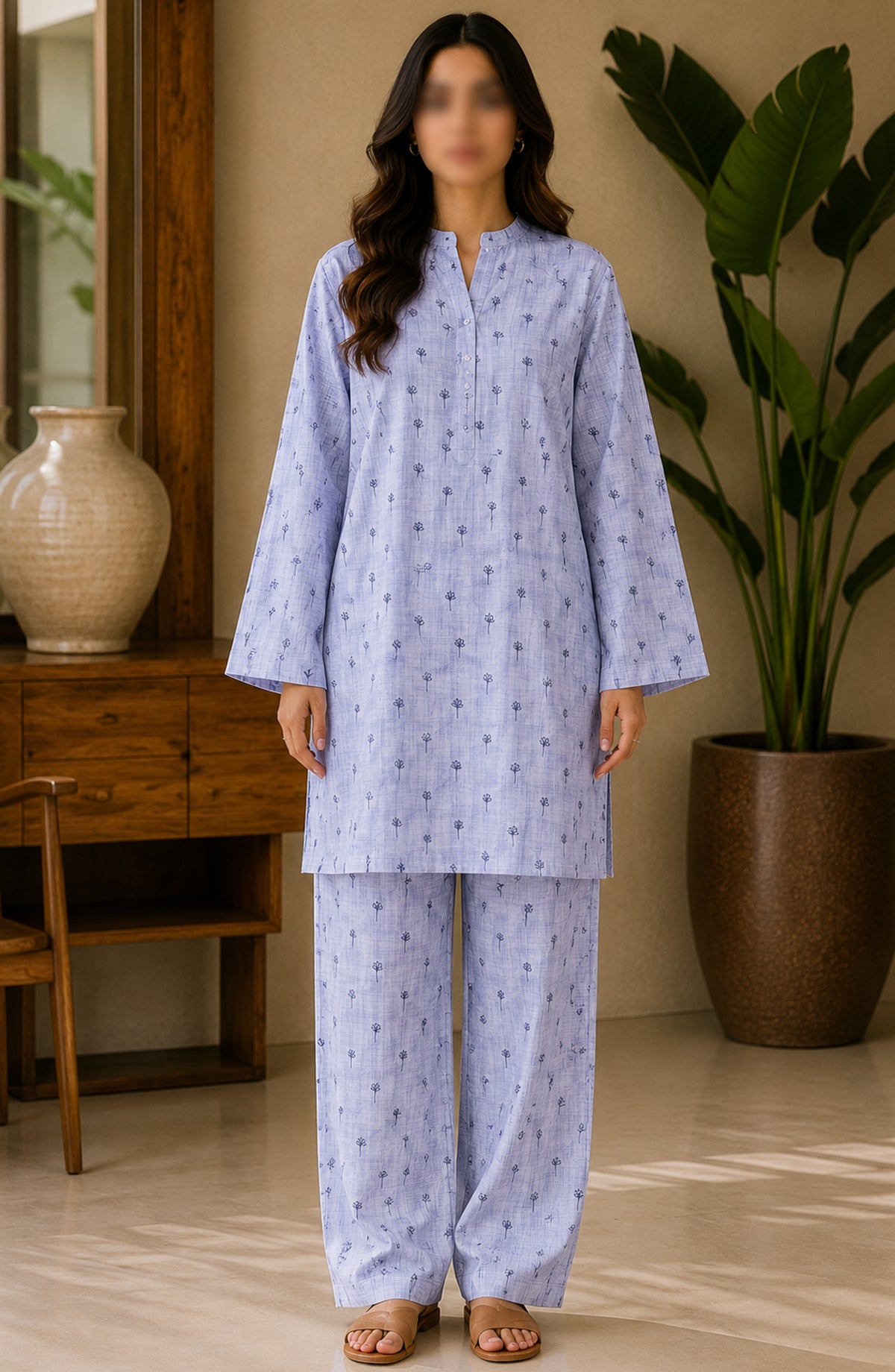 Amna Khadija Printed Lawn Unstitched 2 Piece Suit - FVD-34 - AM26PNU - Blue - Summer Collection