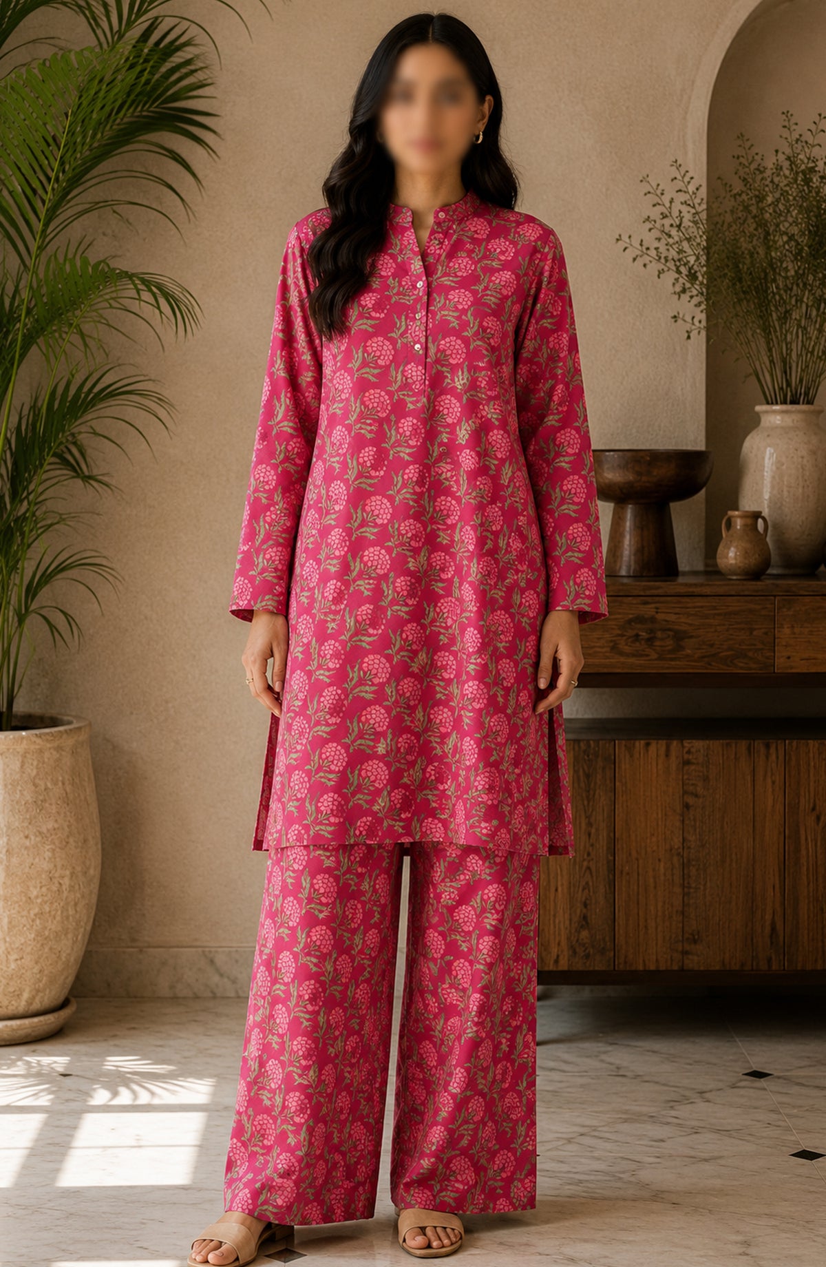 Amna Khadija Printed Lawn Unstitched 2 Piece Suit - FVD-32 - AM26PNU - Pink - Summer Collection