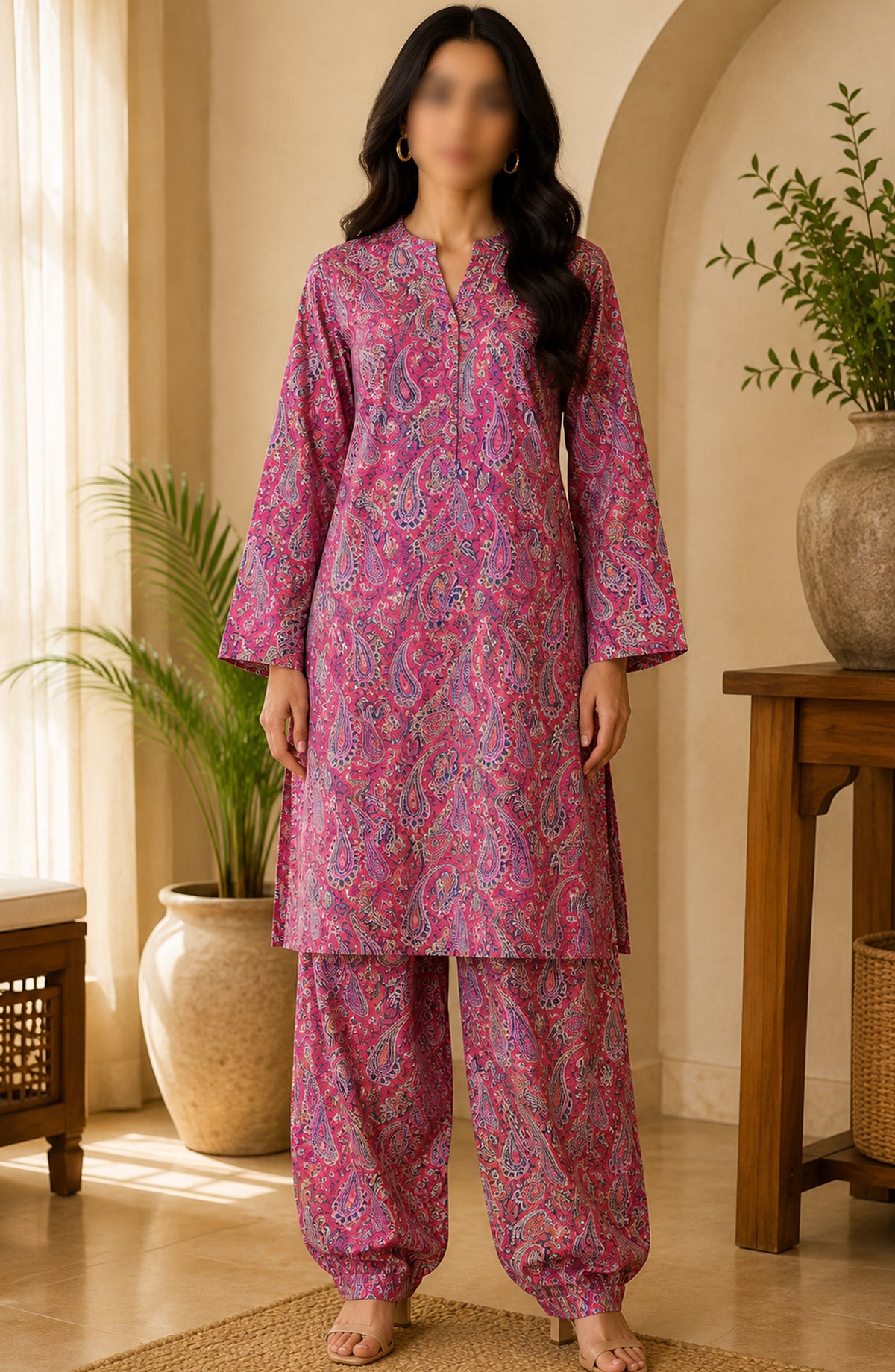 Amna Khadija Printed Lawn Unstitched 2 Piece Suit - FVD-29 - AM26PNU - Pink - Summer Collection