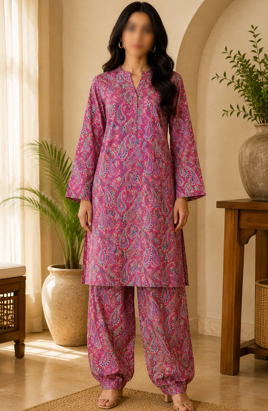 Amna Khadija Printed Lawn Unstitched 2 Piece Suit - FVD-29 - AM26PNU - Pink - Summer Collection