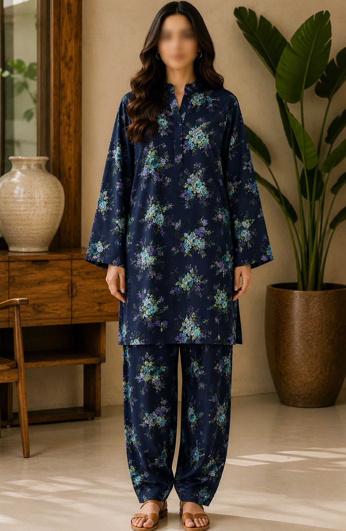 Amna Khadija Printed Lawn Unstitched 2 Piece Suit - FVD-28 - AM26PNU - Blue - Summer Collection