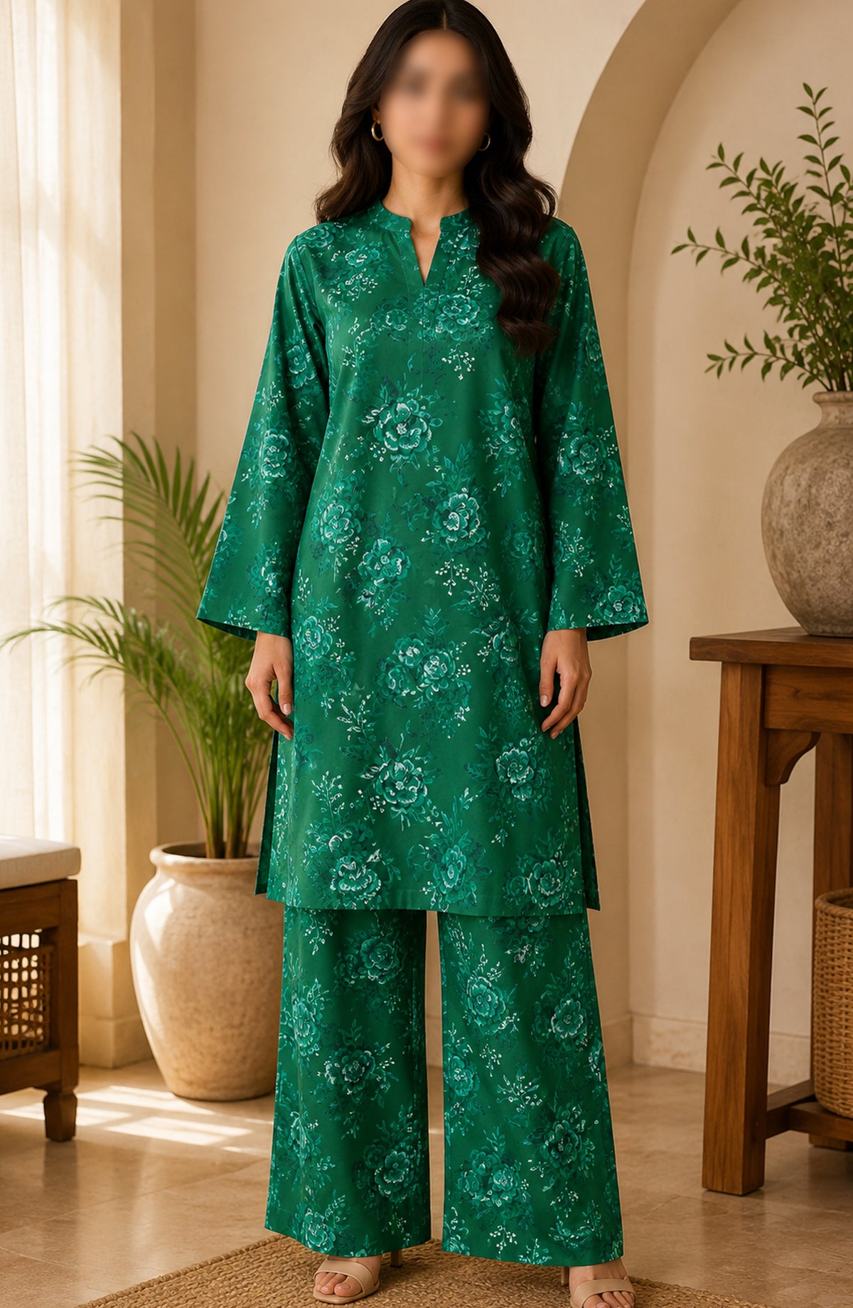 Amna Khadija Printed Lawn Unstitched 2 Piece Suit - FVD-24 - AM26PNU - Green - Summer Collection