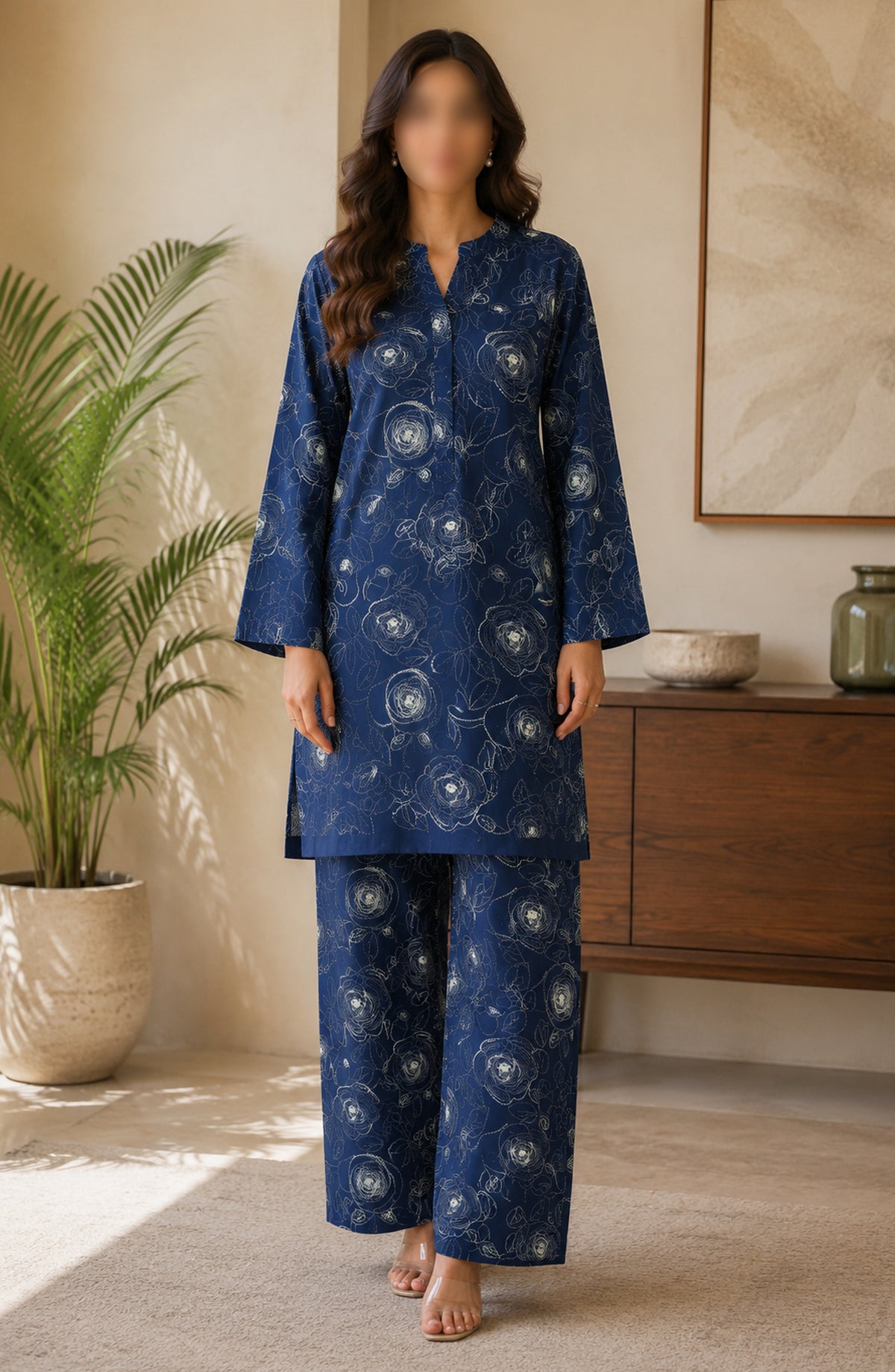 Amna Khadija Printed Lawn Unstitched 2 Piece Suit - FVD-13 - AM26PNU - Blue - Summer Collection